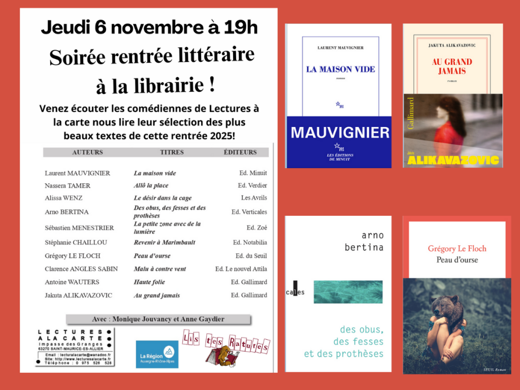 Soirée Rentrée littéraire à la librairie avec la Compagnie Lectures à la Carte