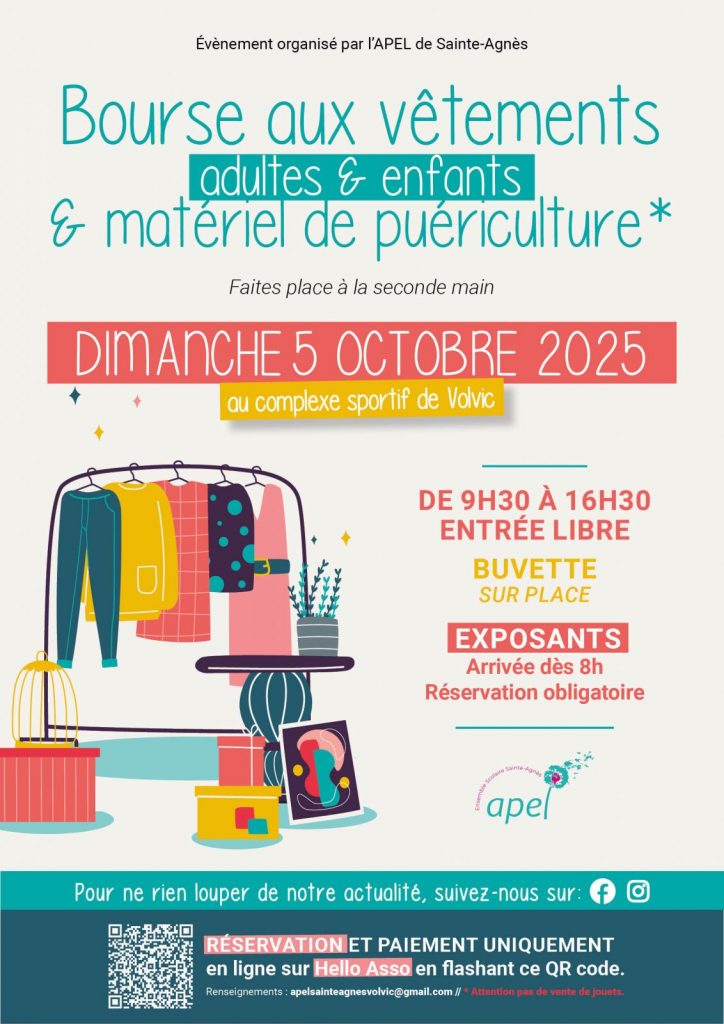 Bourse aux vêtements adultes et enfants et matériel de puériculture