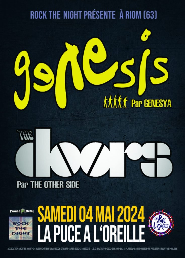 Concert : Genesya Tribute Genesis + The Other Side tribute The Doors – par Rock The Night