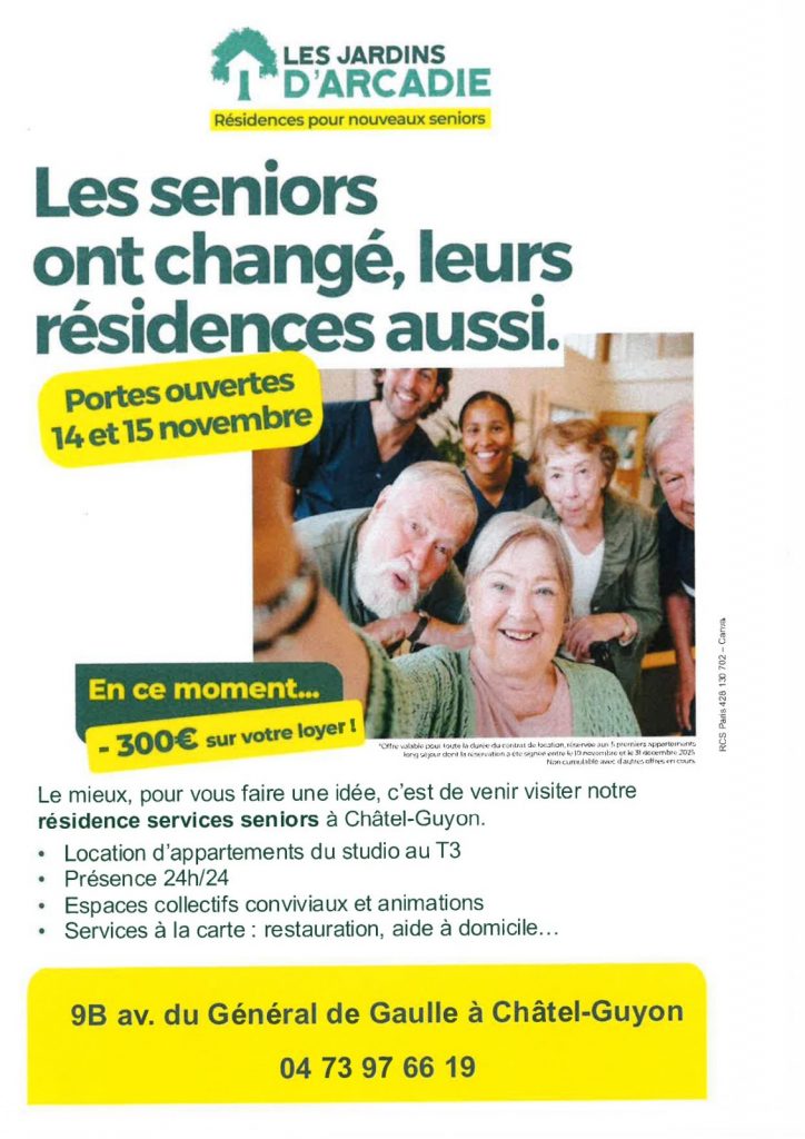 Journée Portes Ouvertes Résidence Seniors Les Jardins d’Arcadie les 14 et 15 novembre 2025